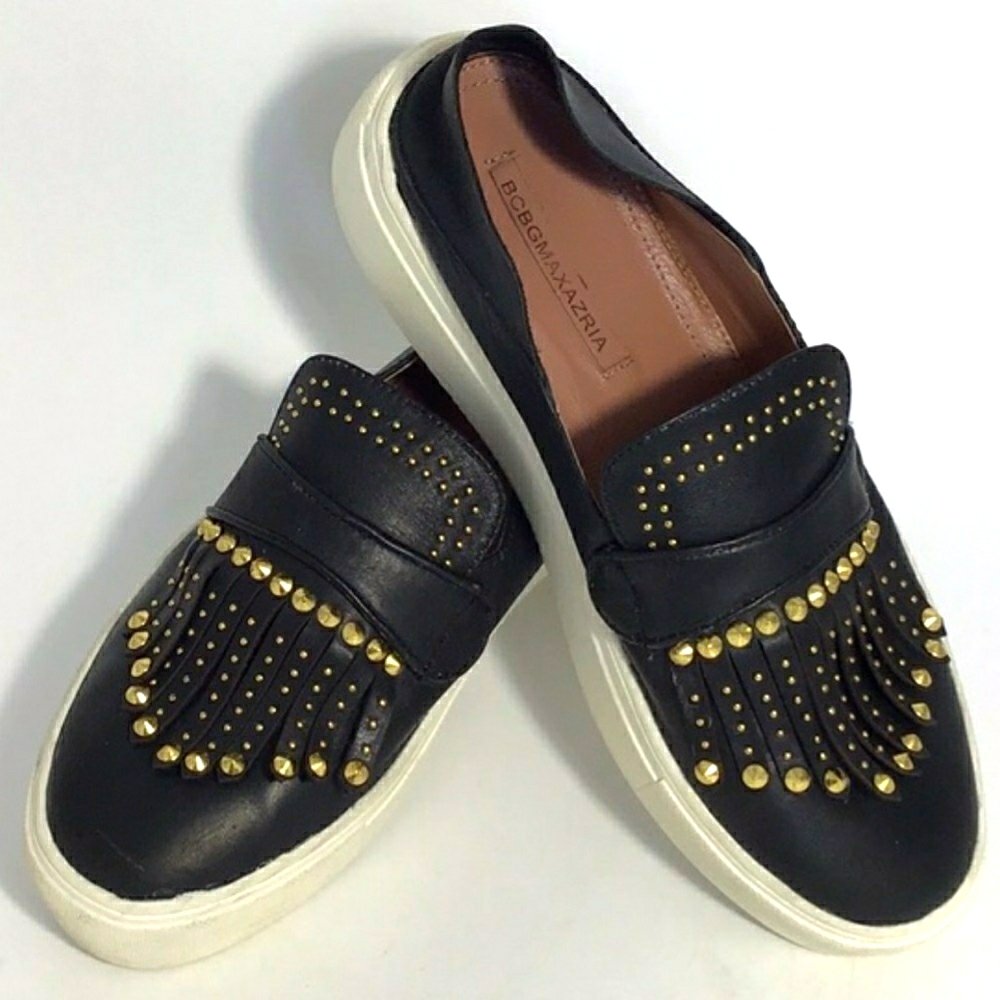 BCBG BLACK Dita Studded Leather Sneakers Size 37